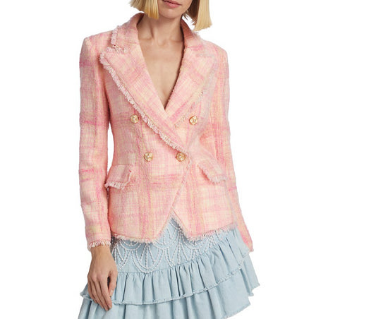 Love Shack Fancy Women Pink Pastel Peony Denison Tweed Blazer