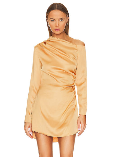 A.L.C. Women's Jamie Tawny Gold Side Ruched Long Sleeve Mini Dress