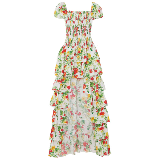 Caroline Constas Women Margo Cut-Out Dress Gown Yellow Red Blanc Floral