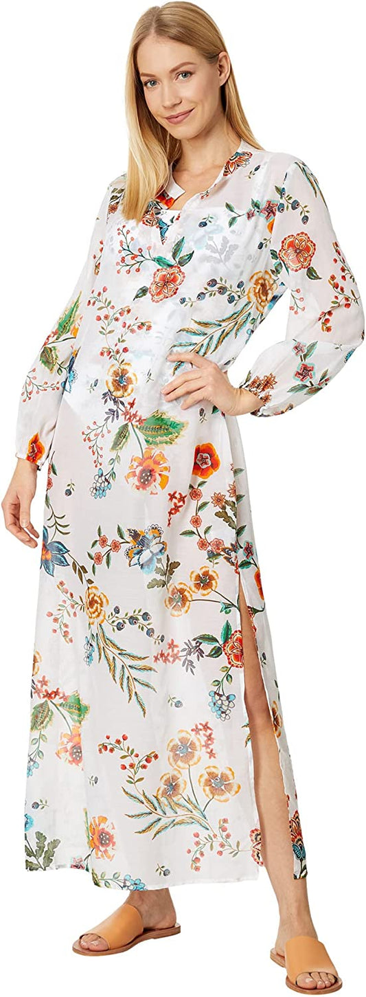 Johnny Was Women's Puff Sleeve Maxi Dress Multi White Floral Print