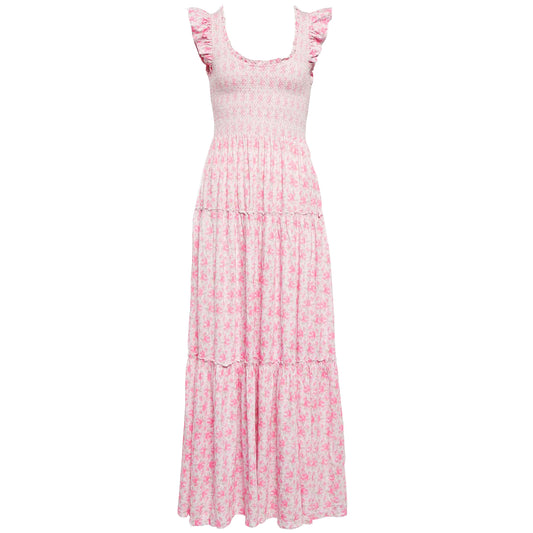 LOVESHACKFANCY Chessie Light Pink Floral Cotton Maxi Dress