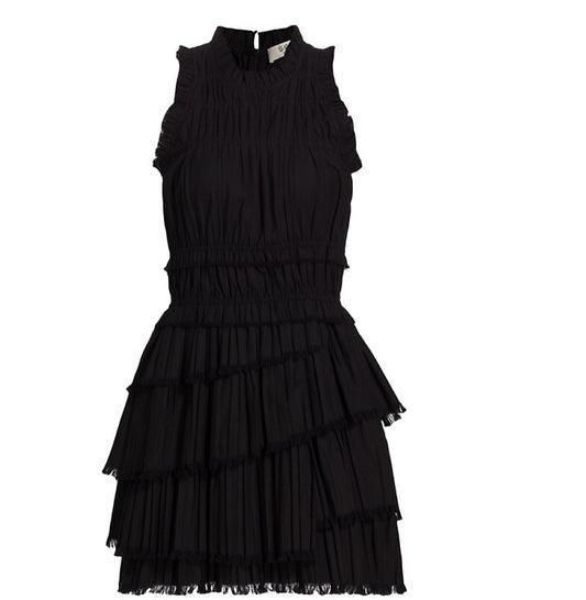 SEA NY Women's Greir Solid Black Pleated Sleeveless Mini Dress, L