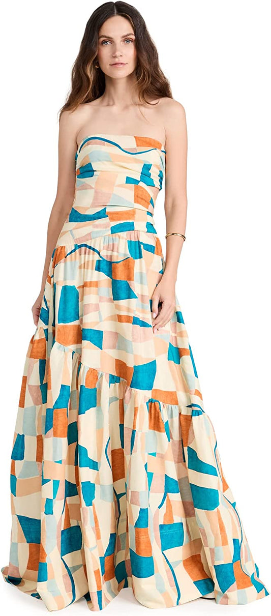 A.L.C. Women's Lark Dress, Amalfi Blue/Apricot Multicolor