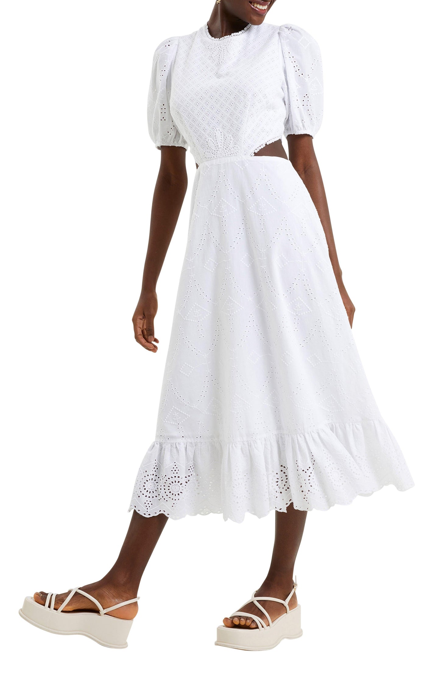 French Connection Women's Esse Eyelet Embroidered Cutout Cotton Dress, Summer White