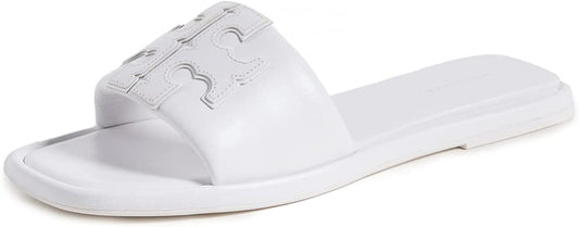 Tory Burch Women Double T Sport Slide Flats Sandals Shoes Optic White