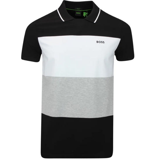 Hugo Boss Palle Color Block Stripes Short Sleeve Cotton Polo Shirt-Black