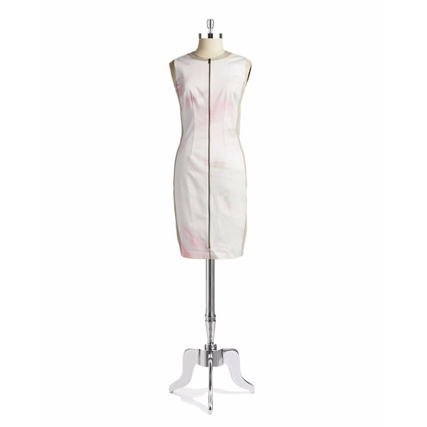 T TAHARI Women's Avani White Printed Sleeveless Front Zip Stretch Dress Sheath
