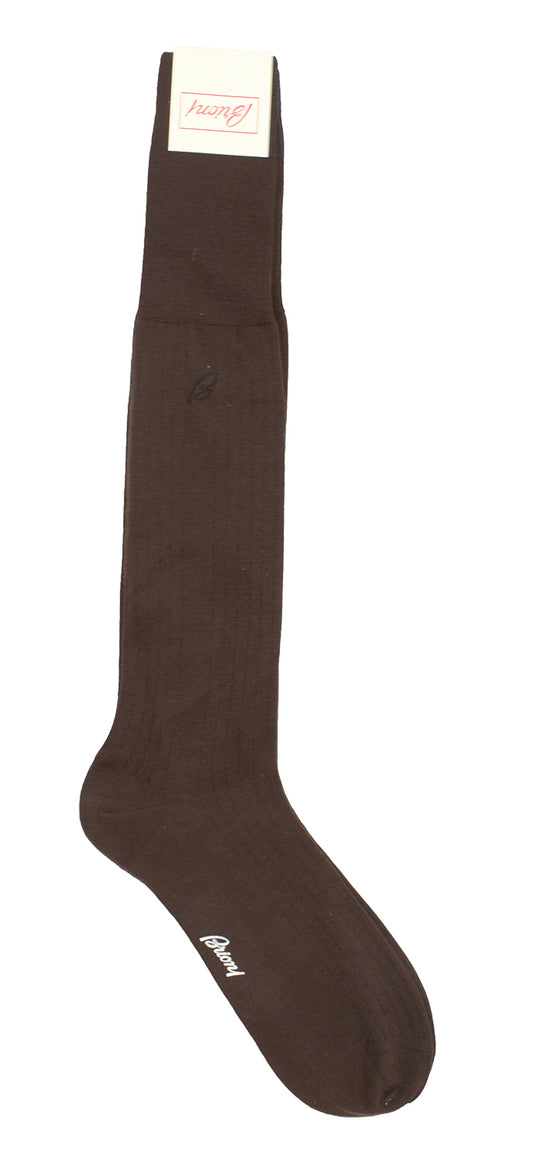 Brioni Men's Dark Brown 100% Wool Ribbed Knit Socks