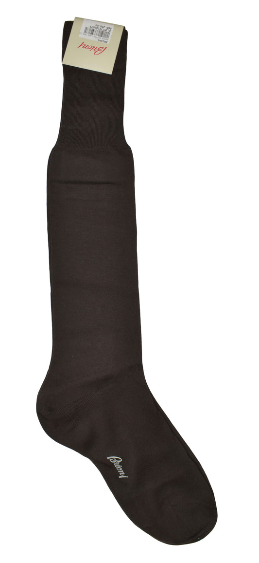 Brioni Men's 100% Cotton Dark Brown Long Socks