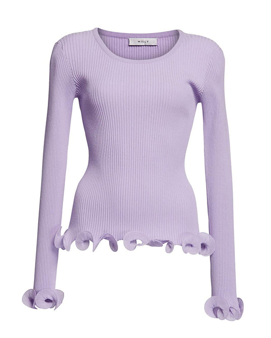 MILLY Women's Lavender Wired Edge Ribbed Knit Pullover Sweater