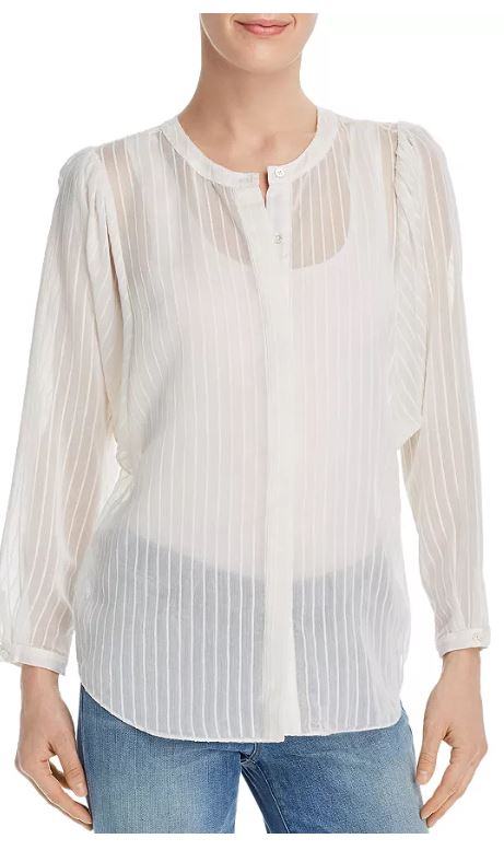 Joie. Women's White Rashelda Striped Sheer Long Sleeve Blouse