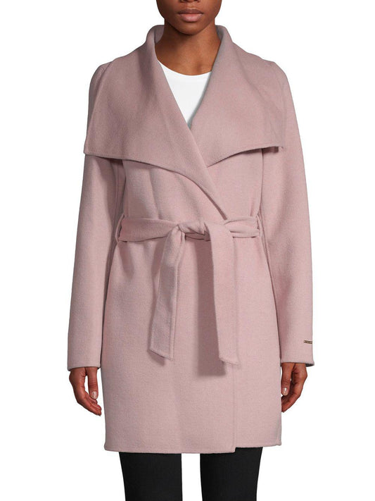 T Tahari Women's Powder Pink Lightweight Wool Wrap Coat Jacket