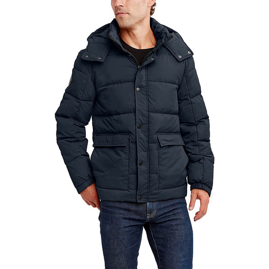HFX Men's Puffer Jacket with Hood, Water and Wind Resistant, Midnight