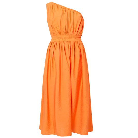 French Connection Women's Faron Midi One Shoulder Dress, Mandarin Orange