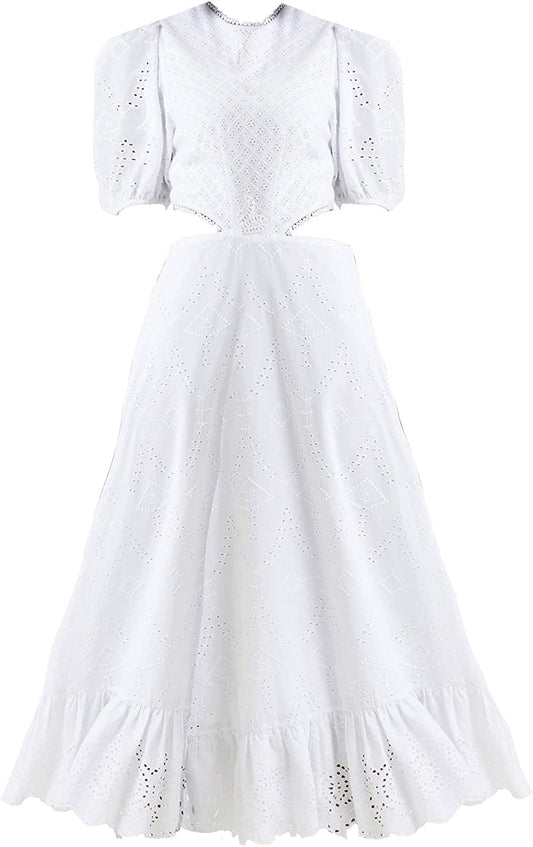 French Connection Women's Esse Eyelet Embroidered Cutout Cotton Dress, Summer White