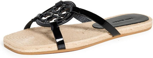 Tory Burch Women Geo Bombe Miller Espadrille Slide Sandals Shoes Perfect Black