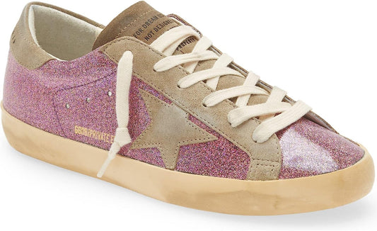Golden Goose Women Super Star Pink Glitter Lace up Sneakers Shoes