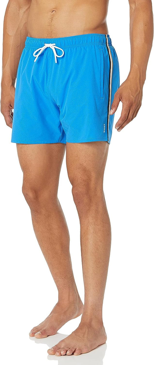 HUGO BOSS Men Standard Iconic Stripe Swim Shorts Trunks Pitstop Blue