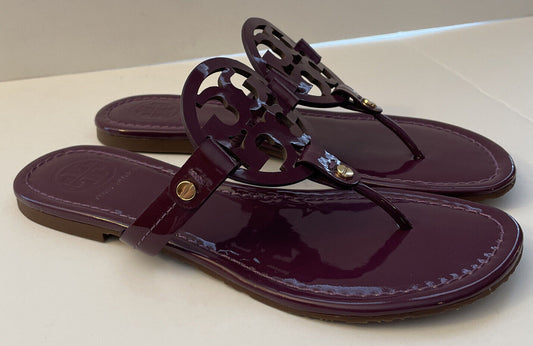 Tory Burch Women Miller Patent Sandal Purple Slides Flip Flop Thong