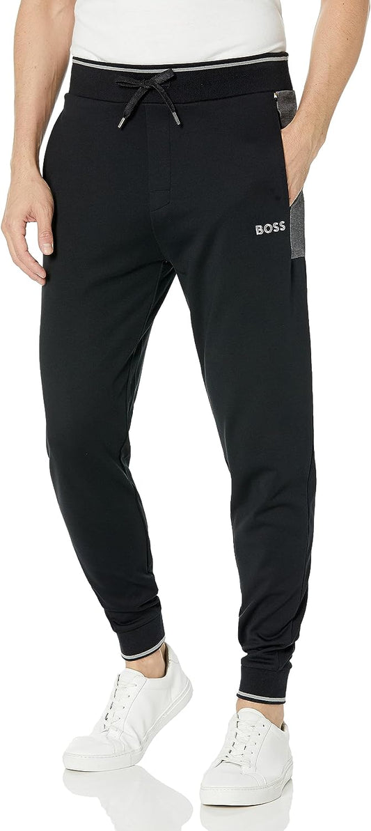 HUGO BOSS Men Embroidered Logo Cotton Blend Joggers Black Grease Track Pants