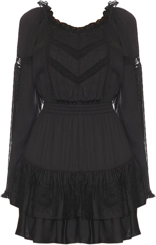 Love Shack Fancy Women Sanaya Ruffled Tiered Skirt Mini Dress Black