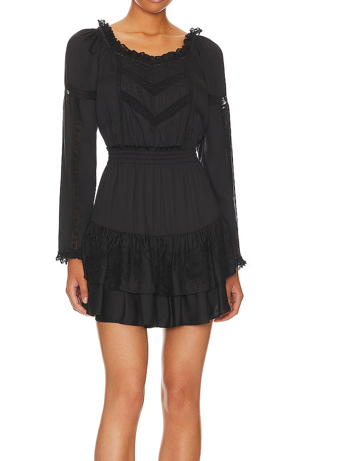 Love Shack Fancy Women Sanaya Ruffled Tiered Skirt Mini Dress Black