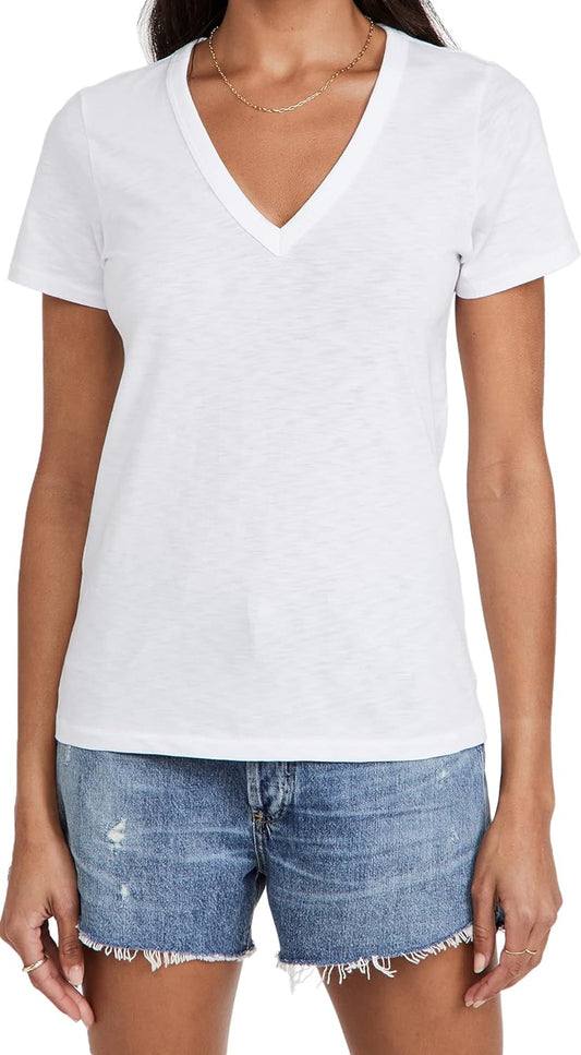 Rag & Bone Women The Vee Tee Bright White Short Sleeve Slubbed Jersey T-Shirt