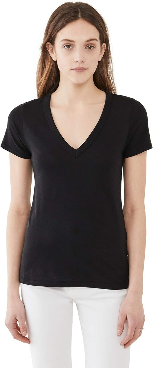Rag & Bone Women The Vee Tee Black Short Sleeve Cotton T-Shirt