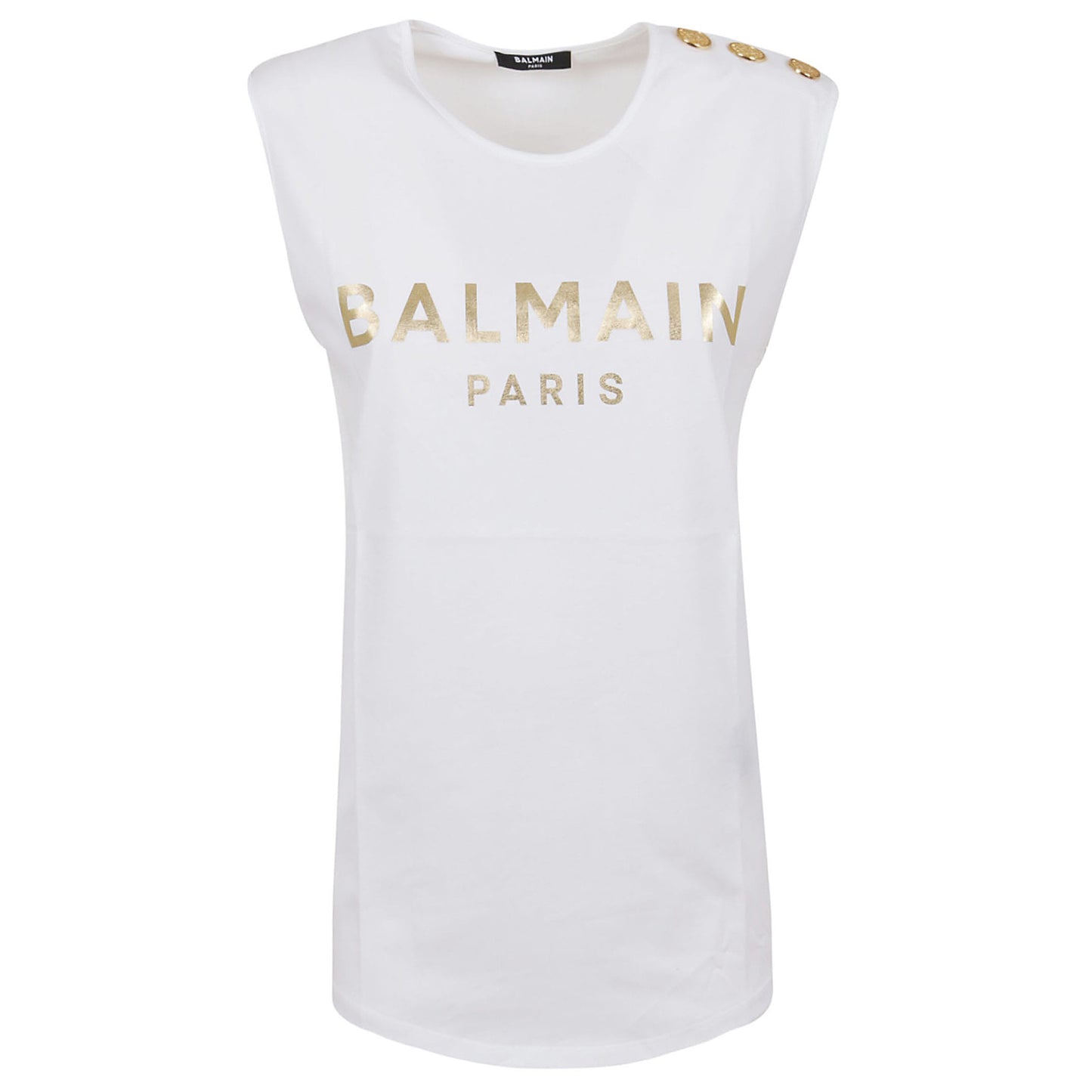 Balmain Women's White Gold Branded Logo Sleeveless Tank T-Shirt