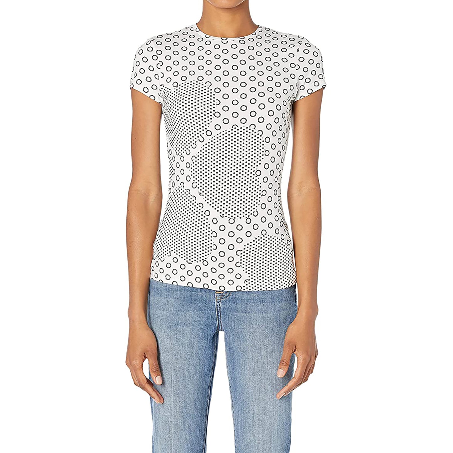 Ted Baker Women's Black White Heart Print Sirah Printed Stretch Fitted Tee T-Shirt
