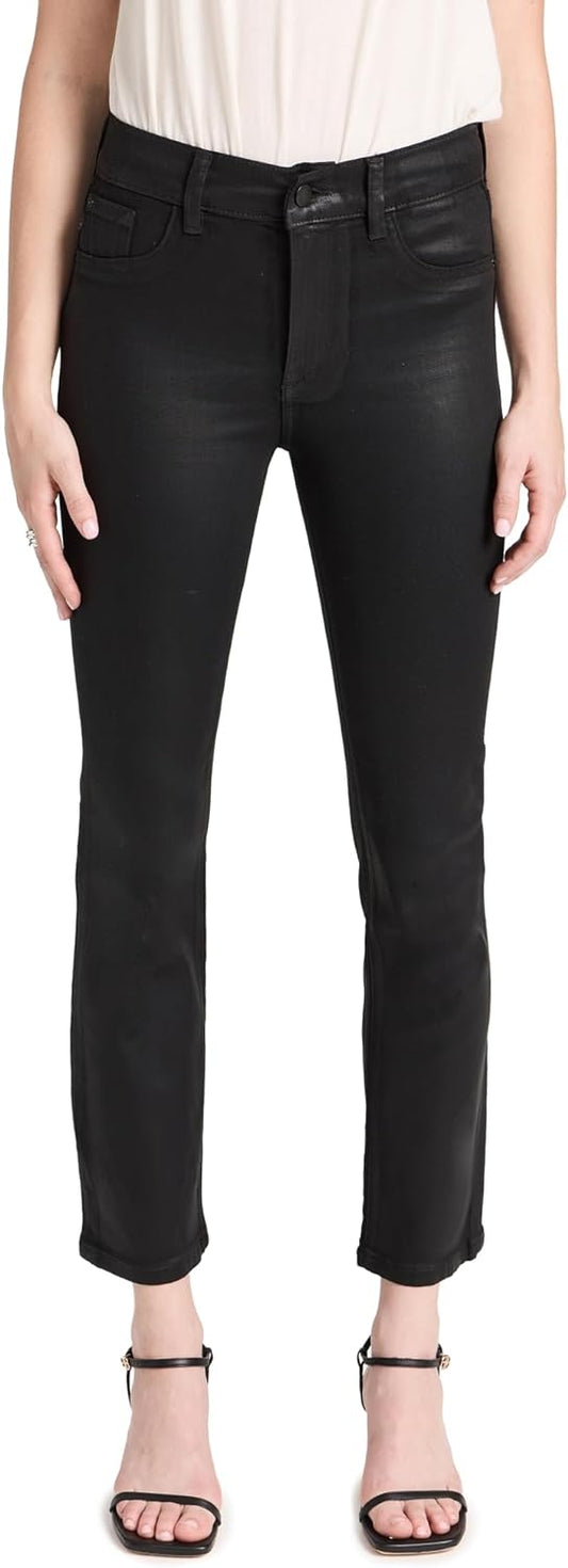 DL1961 Women's Mara Straight: Mid Rise Instasculpt Ankle Jeans, Black Coated Pan