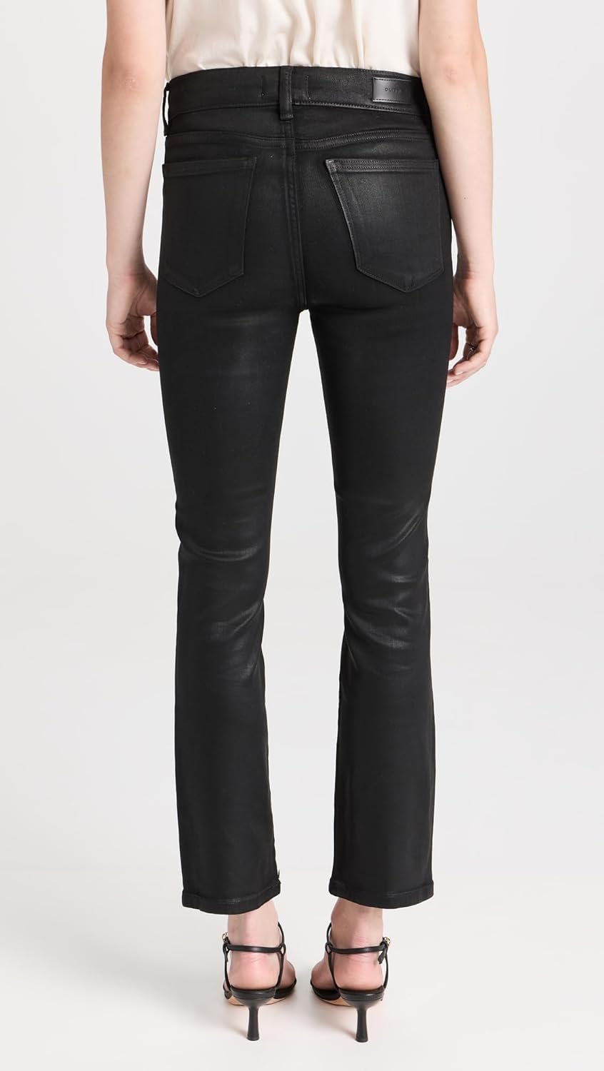 DL1961 Women's Mara Straight: Mid Rise Instasculpt Ankle Jeans, Black Coated Pan