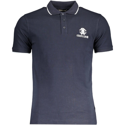 Roberto Cavalli Men's Blue Short Sleeve Cotton Polo T-Shirt with White Logo