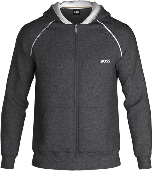 HUGO BOSS Men Mix&Match Logo Zip Up Cotton Hoodie Asphault Grey