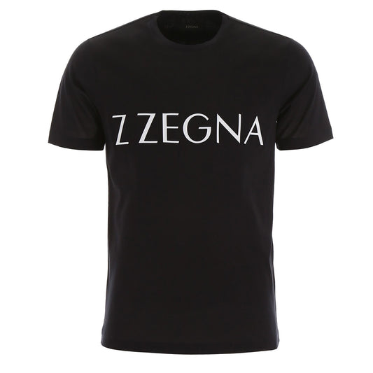 Z Zegna Men's Black Logo Short Sleeve Cotton T-Shirt