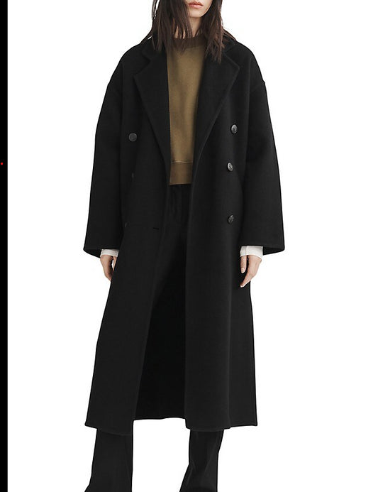 Rag & Bone Women Thea Italian Wool Splittable Coat Black Winter Outerwear