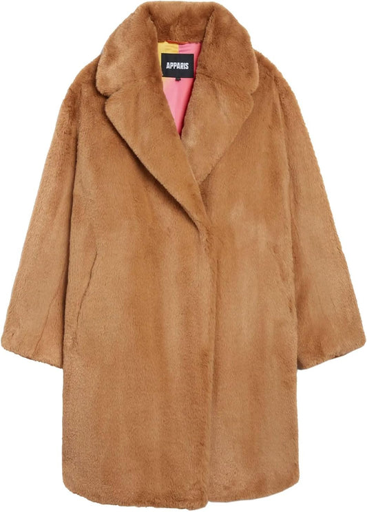 Apparis Women's Stella Faux Fur 3/4 Coat, Biscuit Brown