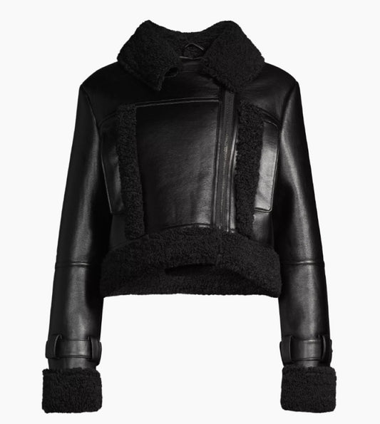 Apparis Women's Jay Faux Leather & Suede Moto Jacket, Black