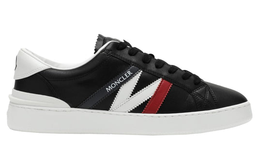 Moncler Men's Monaco M Black Leather Logo Lace Up Sneakers