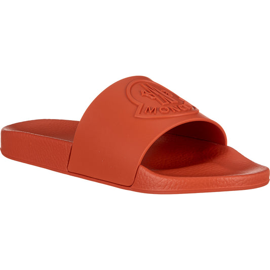 Moncler Men's Footwear Basile Orange Logo Rubber Slides
