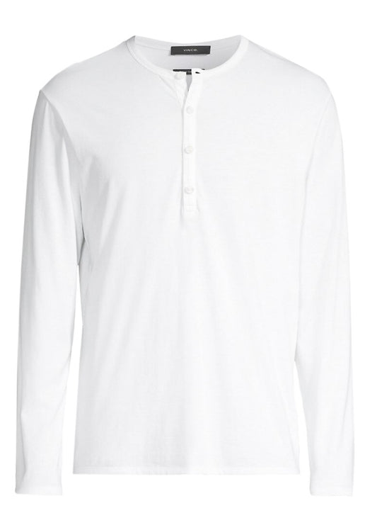 Vince Men's L/S PIMA Cotton Henley Optic White Long Sleeve T-Shirt