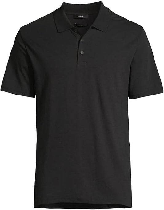 Vince Men's Solid Black Short Sleeve Pima Cotton Polo T-Shirt