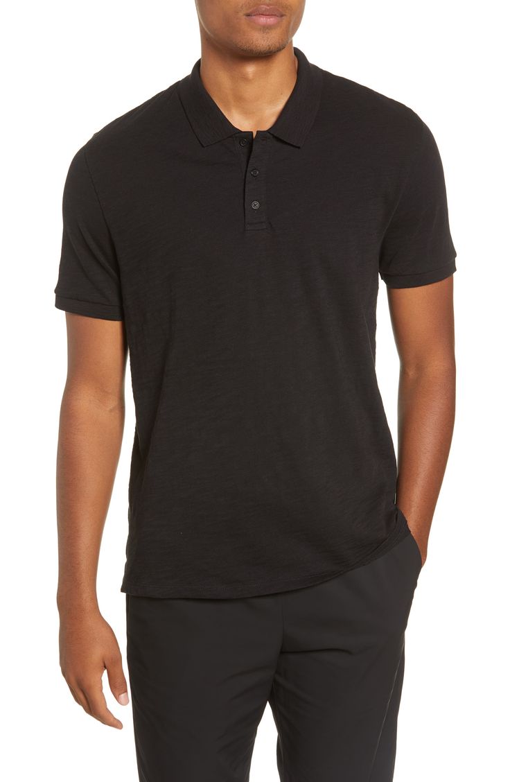 Vince Men's Solid Black Short Sleeve Pima Cotton Polo T-Shirt