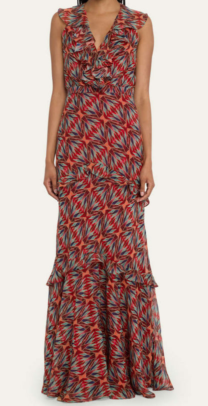 Saloni Women Silk Gerorgette Tiered Ruffled Maxi Dress 2020-Topaz