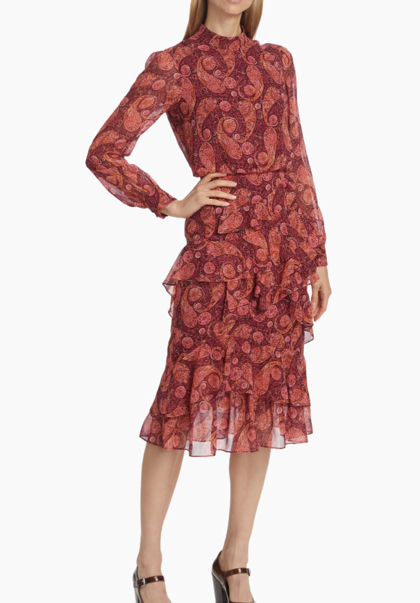Saloni Women's Silk Georgette Midi Dress 2025-Ruby Paisley