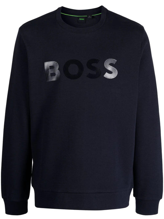 Hugo Boss Men Salbo Mirror Ncsa Slim Fit Cotton Pullover Sweater