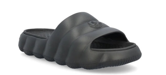 Moncler Men's Footwear Lilo Black Crafted Logo Rubber Slides
