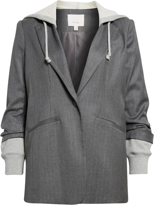 Cinq A Sept Women Lurex Pinstripe Hooded Khloe Jacket Charcoal/Heather Grey