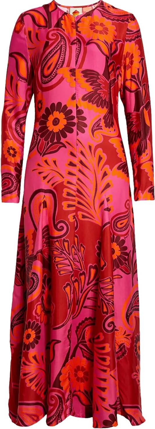 FARM Rio Women's Bold Floral Pink Long Sleeve Maxi Dress, Bold Floral Pink
