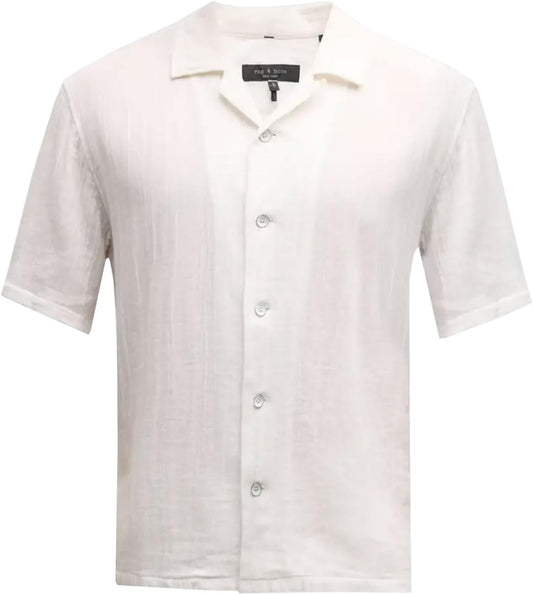 Rag & Bone Men's Avery Gauze Shirt, White Short Sleeve